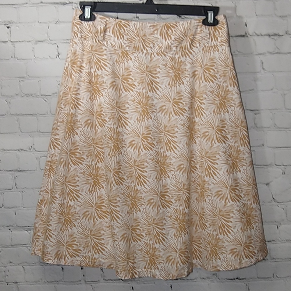 Lands End White Tan Floral Skirt 4 Side Zip Lined